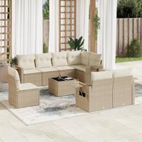 9-delige Loungeset met kussens poly rattan beige
