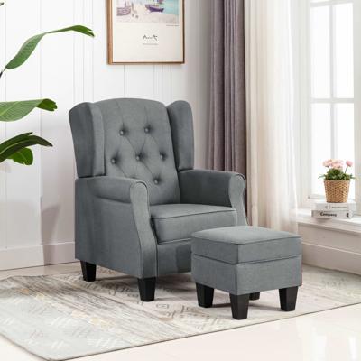 Fauteuil met voetenbankje stof lichtgrijs