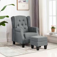 Fauteuil met voetenbankje stof lichtgrijs