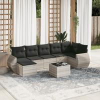 8-delige Loungeset met kussens poly rattan lichtgrijs