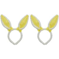 2x Wit/gele konijn/haas oren verkleed diademen kids/volwassenen - thumbnail