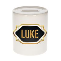 Naam cadeau spaarpot Luke met gouden embleem   - - thumbnail