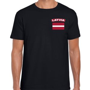 Latvia t-shirt met vlag Letland zwart op borst voor heren