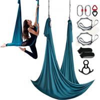 VEVOR Aerial Yoga hangmatset 10 x 2,8 m, groen Aerial Yoga Swing Air Flies, Indoor Aerial Yoga Hangmat Swing 1000 kg max. draagvermogen, inclusief yogasokken & stalen karabijnhaak & aluminium draaibare