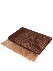 ETRO HOME Geribbelde plaid van wolblend met franje - Bruin