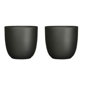 2x stuks plantenpot/bloempot Tusca - zwart - keramiek - mat - D13.5/H13 cm