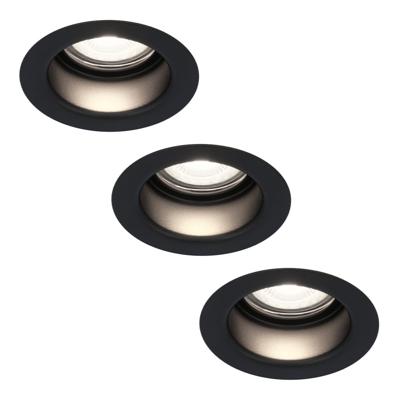 Set van 3 Mari LED inbouwspots verzonken - 5 Watt 400 lumen - 6000K daglicht wit - GU10 - Dimbaar - Rond - IP65 waterdicht - Zwart - Anti-glare