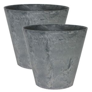 3x stuks plantenpot/bloempot in een natuursteen look Dia 17 cm en Hoogte 15 cm grijs