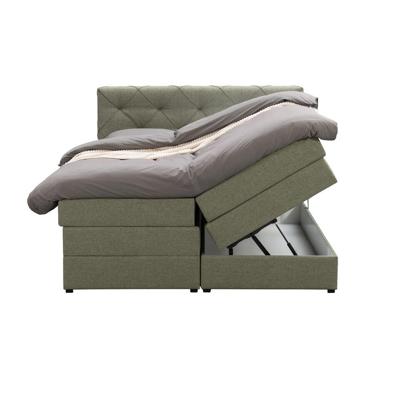 Leen Bakker - Boxspring Met Opbergruimte Liv Geruit - 160x200 Cm - Stof - Groen