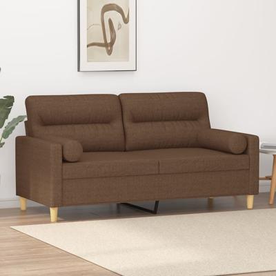 Tweezitsbank met sierkussens 140 cm stof bruin