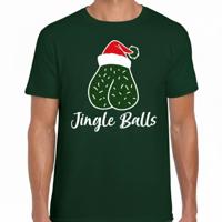 Foute humor Kerst T-shirt voor heren - jingle balls - groen - kerstmuts