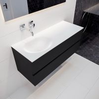 Mondiaz Vica Moon badmeubel zwart mat 120 cm 2 lades solid surface enkele spoelbak links zonder kraangat
