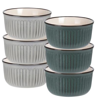 Soepkom Striped - set 6x - grijs / groen - 14 x 7 cm - keramiek - kom