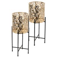 Set van 2x stuks plantenpot goud op metalen standaard - 35 cm hoogte - thumbnail