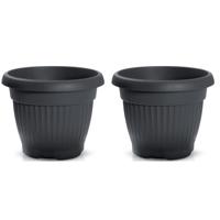 Plantenpot/bloempot Roma Garden - 2x - buiten/binnen - kunststof - antraciet - D30 x H30 cm