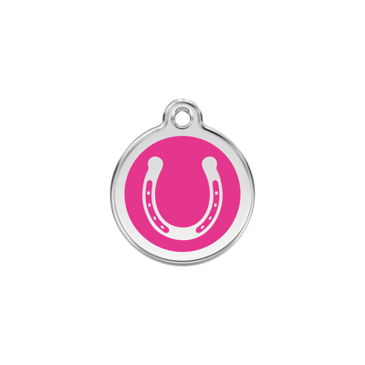 Horse Shoe Hot Pink roestvrijstalen hondenpenning small/klein dia. 2 cm - Reddingo