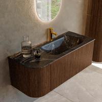 Badmeubel Mondiaz Kurve-Dlux | 115 cm | Meubelkleur Walnut | Wastafelkleur Lava | Solid surface | Rechts spoelbak | 1 kraangat
