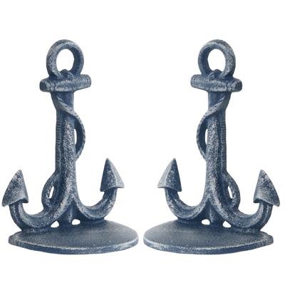 Deurstopper Anker - 2x - blauw - gietijzer - 13 x 8 x 18 cm - maritiem