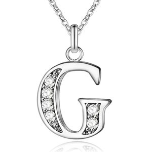 Zilverkleurige Letter G Dames Ketting met Zirkonia