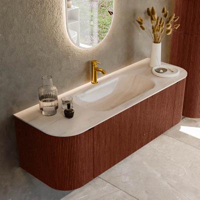 Badmeubel Mondiaz Kurve-Dlux | 140 cm | Meubelkleur Ruby | Wastafelkleur Meli | Solid surface | Wasbak midden spoelbak | 1 kraangat