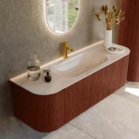 Badmeubel Mondiaz Kurve-Dlux | 140 cm | Meubelkleur Ruby | Wastafelkleur Meli | Solid surface | Wasbak midden spoelbak | 1 kraangat