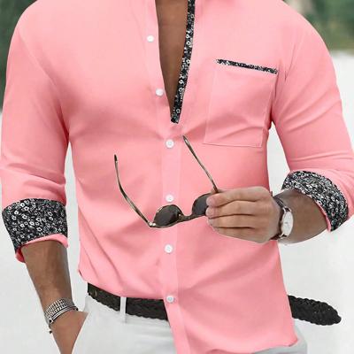 Bon&Bon Men's Yellow Long Sleeve Casual Button-Up Floral Shirt Pink / M