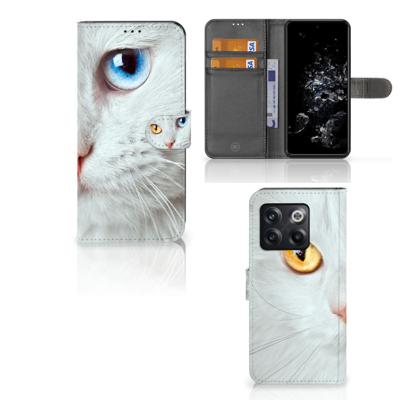 OnePlus 10T | Telefoonhoesje | Met pasjeshouder | Witte Kat