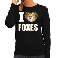 I love foxes sweater / trui met dieren foto van een vos zwart voor dames - thumbnail