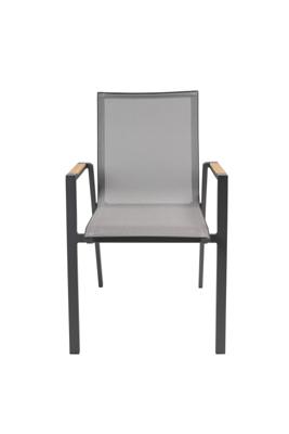 Qopps Jibba stapelbare tuinstoel mat royal grey met teak armlegger