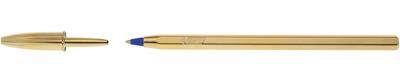 Bic balpen Cristal Medium, gouden lichaam, blauwe inkt, doos van 20 stuks