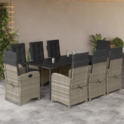 9-delige Tuinset met kussens poly rattan lichtgrijs