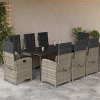 9-delige Tuinset met kussens poly rattan lichtgrijs