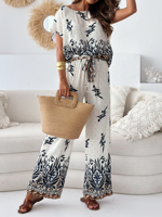 Casual Loose Crew Neck Ethnic Jumpsuit - thumbnail