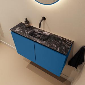 Toiletmeubel Mondiaz Ture Dlux | 80 cm | Meubelkleur Jeans | Eden wastafel Lava Midden | Zonder kraangat