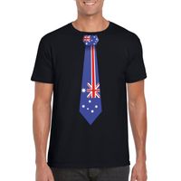 Zwart t-shirt met Australie vlag stropdas heren - thumbnail