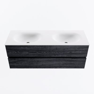 MONDIAZ VICA 130cm badmeubel onderkast Antracite 2 lades. Wastafel MOON dubbel 2 kraangaten, kleur Talc.