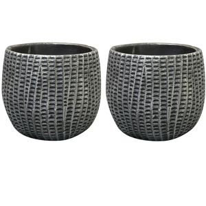 Bloempot/plantenpot - 4x - binnen - zwart/metaal look - D15 en H13 cm - cement