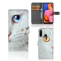 Samsung Galaxy A20s Telefoonhoesje met Pasjes Witte Kat