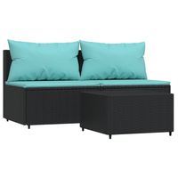 The Living Store Loungeset Aqua - Middenbanken - Zwart - 63x63x57.5cm - Waterblauwe kussens