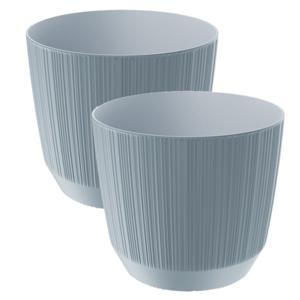 Prosperplast Plantenpot - 2x stuks - stripe - steengrijs - D15xH13 cm