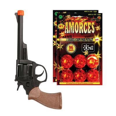 Speelgoed Revolver/pistool met plaffertjes voor een cowboy - metaal - 192 shots - verkleed spullen