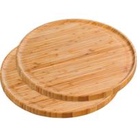 Kesper Bamboe houten serveerplank rond - 2x - Dia 32 cm - Serveerplateau - Kaasplank/kaasplateau