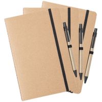 Set van 6x stuks natuurlijn schriftjes/notitieboekjes karton/zwart met elastiek A5 formaat