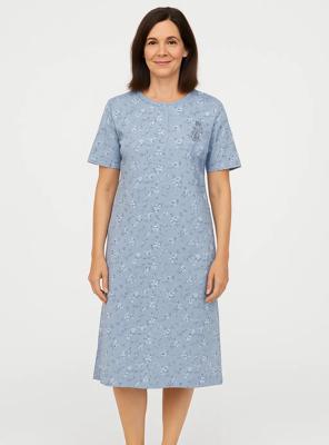 Tenora dames nachthemd knoopsluiting - korte mouw - Lichtblauw