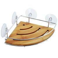 MSV doucherek - hoek-model - bamboe hout - metaal - 20 x 20 cm - Douche- en badrekjes - thumbnail