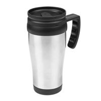 Thermosbeker/warmhoudbeker Koffie To Go - zilver/zwart - 450 ml - koffie/thee bekers - dubbelwandig Thermosbeker/warmhoudbeker Koffie To Go - zilver/zwart - 450 ml - koffie/thee bekers - dubbelwandig