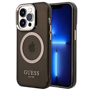 Guess Gold Outline MagSafe iPhone 14 Pro Hybride Hoesje - Doorschijnend Zwart