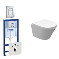 Wiesbaden Vesta Spoelrandloos toiletset bestaande uit inbouwreservoir, compact wandcloset met toiletzitting en bedieningsplaat RVS 0729205/0720026/sw98662/ - thumbnail