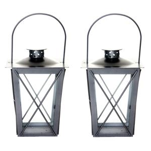 Fancy Flames Lantaarn - Set van 2x stuks - zilverkleurig - metaal - 20 x 12 cm