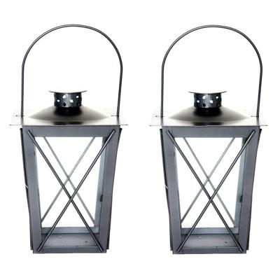 Fancy Flames Lantaarn - Set van 2x stuks - zilverkleurig - metaal - 20 x 12 cm